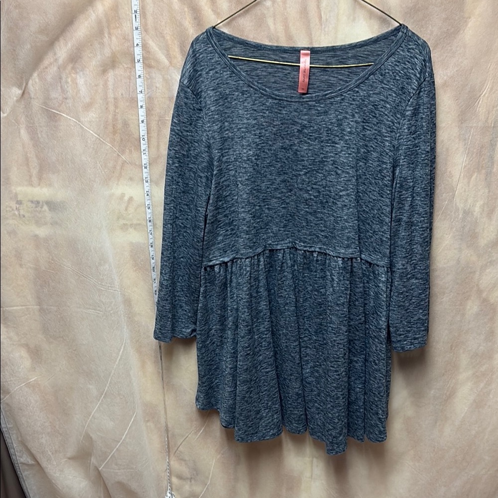 Gray and Blue Bell Sleeve Tunic with Tiered Style